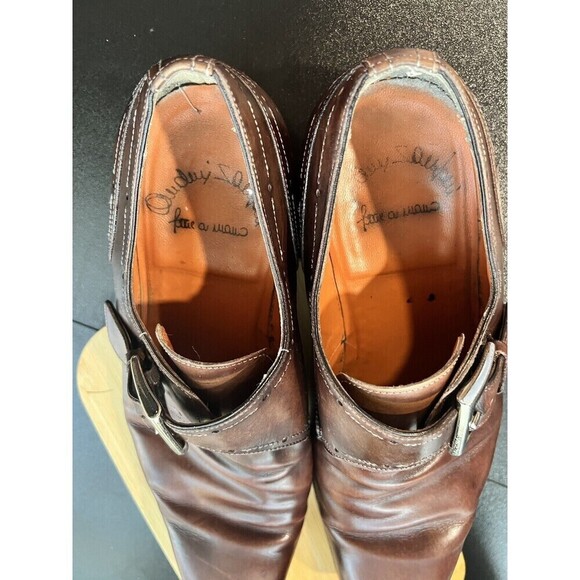 Santoni Men's Loafers Single Monk Strap shoes Size US 9 Leather Logo Brown - Picture 6 of 9